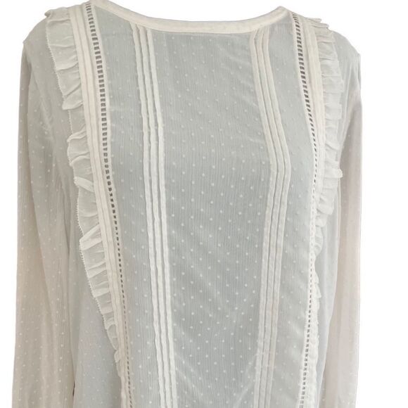 Loft ivory Swiss Dot lined blouse with ruffles and front detailing size M. - Picture 2 of 7